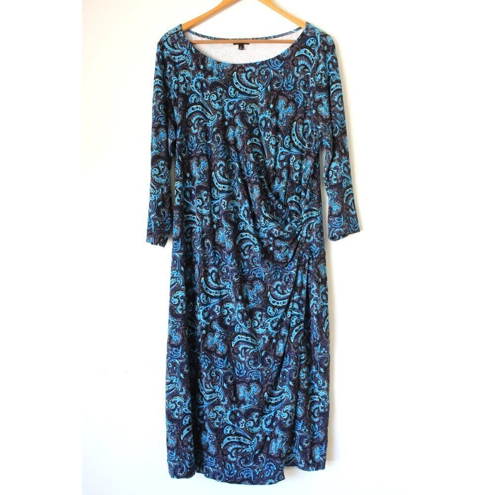 Talbots Floral Island Paisley Wrap Blue Midi dress 1X Pull over Career Church